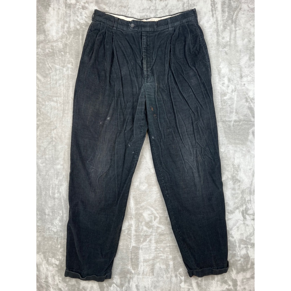 Vintage Slates Mens Black Corduroy Pleated Front Casual‎ Pants Size 36x34